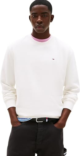 Tommy Jeans Homme TJM Reg Flag Crew Dm0dm20741 Sweat-Shirt À Enfiler, White (Ecru), XS EU