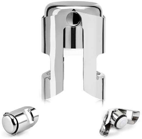 2 Pieces Champagne Stopper, Stainless Steel Vacuum Sealed Wine Sparkling Bottle Closure Sealer Silver