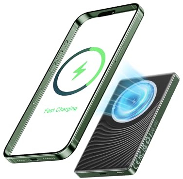 iPhone Power Bank para Magsafe, 10000mAh 20W PD Inalámbrico Bateria Externa Carga Rapida, Bateria Portatil Input & Output Powerbank Magnético Compatible con iPhone 17/16/15/14/12 Serie, Verde
