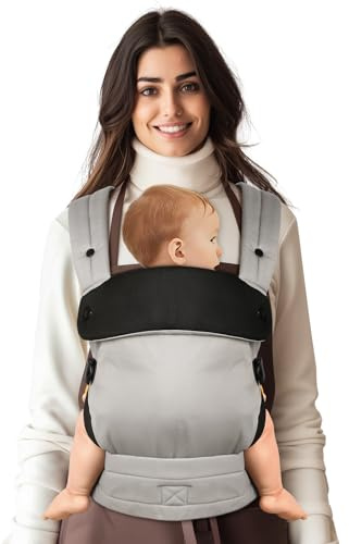 Tuocal Babytrage für Neugeborene ab Geburt für Babys 4-20 kg 3-36 Monate | Ergonomische Bequeme und Leichte Tragetuch, Verstellbare Kopf- und Nackenstütze, Verbesserte Lendenwirbelstütze, Grau