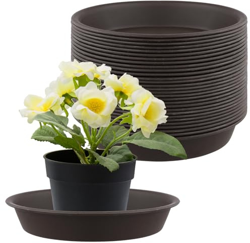 ZEONHAK 30 PCS 6 Inch Brown Plant Pot Saucers, 15.7cm Round Plant Drip Saucer for Indoor Outdoor