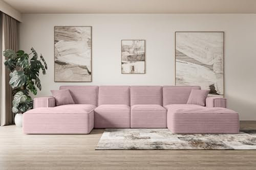 ALTDECOR Ecksofa in U-Form Corner Sofa Bett Eckcouch Couch L-Form Wohnlandschaft Cauchsofa Sierra-U - 349x169x80 cm Rosa