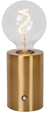 LUCIDE VIVO - wiederaufladbare Tischlampe - Akku/Batterie - Ø 8 cm - LED Dim. - E27-1x1W 2700K - Mattes Gold/Messing
