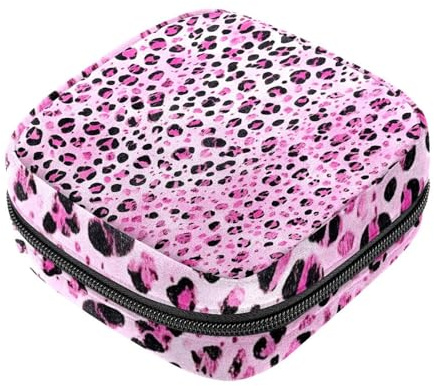 Borsa per assorbenti igienici, borsa portatile per coppette mestruali rosa leopardata, borsa per il primo ciclo mestruale per ragazze e donne, borsa imbottita con cerniera