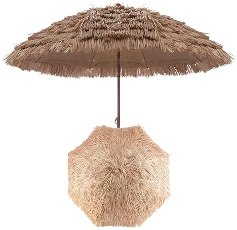 XUQQU 160 200 240 300 Cm Ombrellone Tiki Da Patio In Paglia, Ombrellone Da Spiaggia Tropicale Hawaiano, Ombrellone Da Giardino Da Esterno Con Funzione Inclinabile, Non Include La Base(300cm/9.84ft)