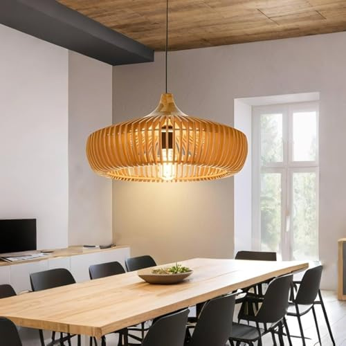 Kronleuchter aus Holz höhenverstellbar handgefertigt rustikaler Stil hängender Lampenschirm Vogelkäfigform Bauernhaus große Deckenleuchte geeignet Kücheninsel Esszimmer Wohnzimmer Schlafzimmer Eingang