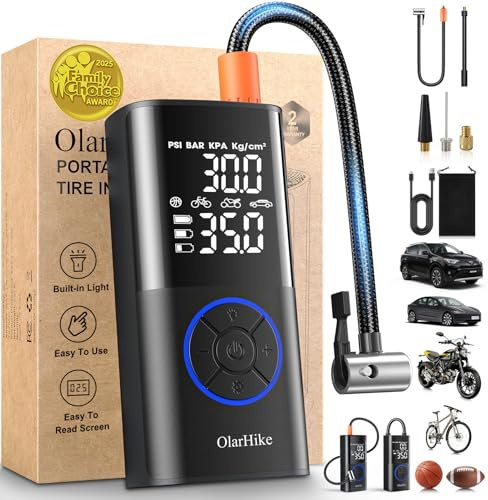 OlarHike Tire Inflator Portable Air Compressor, Smart Dual Hose System, Auto Air Pump for Car Tires, Bike,Bicycle, Motorcycles,Electric Pump with LED Light & Digital Pressure Gauge