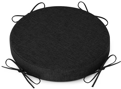 AddGrace Sitzkissen Rund mit Bändern für Barhocker 1 Stück 30x30cm Schwarz | Rutschfeste Stuhlkissen, Schaumstoff Sitzpolster, mit Abnehmbarer waschbarer Hülle, für Kneipen Restaurants offene Küchen