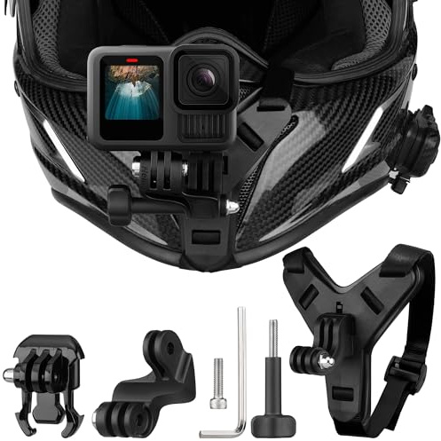 Motorradhelm Halterung Kinnhalterung mit zentriertem Kamera-Linsen-Design – Action Cam Halterung für GoPro Hero 12/11/10/9, Insta360, DJI Osmo Action, SJCAM – Perfekte Bildausrichtung