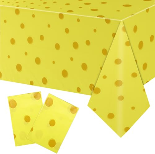 2stk Gelbe Punkt Cartoon Tischdecken, 108x180cm Rechteckige Kunststoff Tischdecken Schwamm Thema Geburtstagsdekorationen für Kindergeburtstag Ozean Thema Babyparty Zubehör