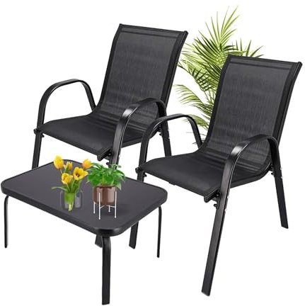 EXTRALINK Balkonmöbel Set – Modernes Garten Möbel Set mit 2 Stühlen und Tisch, Balkon Sitzgruppe, Rostfreie Stahlrahmen, Pflegeleicht und Wetterfest, Kratzfest, Ideal für Balkon und Terrasse