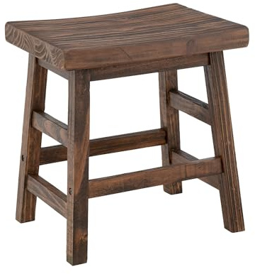 Alaterre Pomona Solid Wood Bar Stool - Small Desk Stool, Rustic Brown, 20” | Modern Farmhouse Counter Height Stool with Backless Saddle Seat and Footrests, for Kitchen, Dining, Home Office, or Dorm