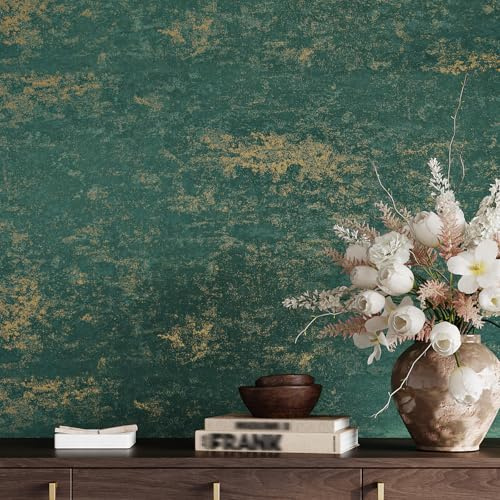 VaryPaper Tapete Betonoptik Grünes Gold Dekofolie Möbelfolie Smaragdgrün Matt 40cmx200cm Folie Arbeitsplatte Küche Abwaschbar Badezimmer Schlafzimmer Tapete Vintage Klebefolie Tisch Schrankfolie