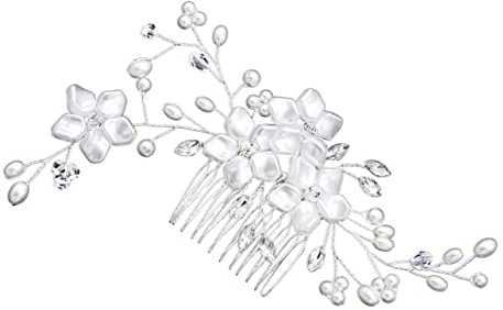 Healeved de Boda con Perlas y Cristales Adorno Floral para Novia Elegante Accesorio para Nupcial para Fotos y Ocasiones Especiales