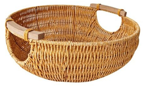 Panier à fruits en imitation rotin - Solution de rangement pour salon - Organisateur de collations avec poignée en bois pour un usage domestique - Panier à double poignée