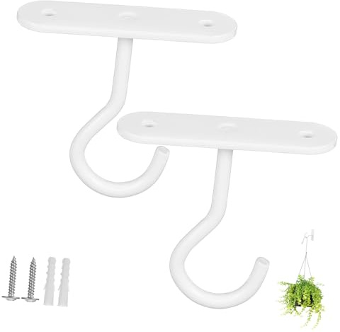 ibasenice Ganchos de Techo Resistentes Paquete de 2 Piezas de Hierro en Color Blanco para Colgar Plantas Interiores, Instalación Fácil y Diseño Moderno para Uso Industrial