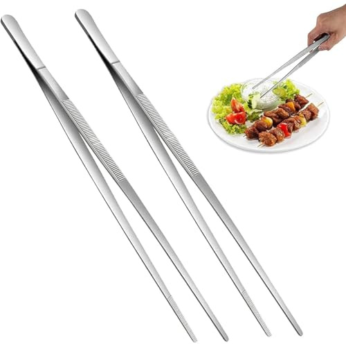 2 Pcs Pincette de Cuisine en Acier Inoxydable, 30 cm Pince de Chef, Outil de Cuisine Pour Griller et Cuire, Longue Pince à Épiler Droite pour Saisir, Retourner et Servir Vos Aliments