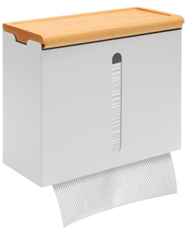 Papierhandtuchspender,Metall-Papierhandtuchhalter mit Holzdeckel,24,5×10×21 cm,Universeller Toilettenpapierhalter,Abnehmbarer Handtuchspender,Große Papierhandtuchhalte für Küche,Bad,Toilette,Büro