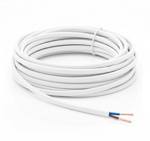 LampStation 2192Y 2 Core 0.5mm 240V White Flat Flex Cable - PVC Sheathed Electrical Wire for Table Lamps, Pendants & Light Appliances - 3 Amp - BASEC Approved - H03VVH2-F - 3 Metres