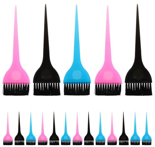 18 Pinceles para Teñir el Cabello de Plástico para Salón y DIY | Negro, Azul y Rosa 6 Unidades por Color, Mango Antideslizante, Agarre Ergonómico, Limpieza Sencilla