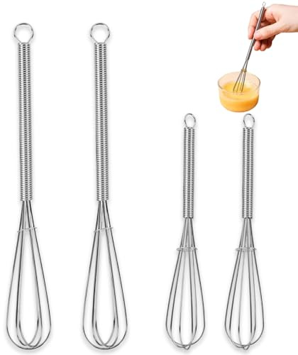 Weilin 4 Pcs Mini Whisk, Balloon Hand Whisk, Small Stainless Steel Whisks for Drinks, Cooking, Egg, Whisking, Blending, Beating, Stirring (5/ 7)