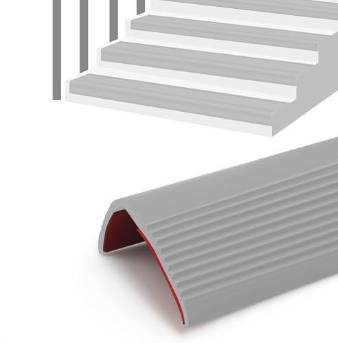 10 Meter Stair Anti Slip Nosing, Self-Adhesive Vinyl Edge Trim Protector, Flexible PVC Rubber Edge Trim for Stairs & Flooring, Waterproof & Wear-Resistant (25mm Width, Grey)
