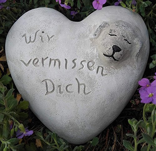 Radami Grabherz Hund Spruch - Wir vermissen Dich - Grabschmuck Dekoherz Steinguss Herz 071