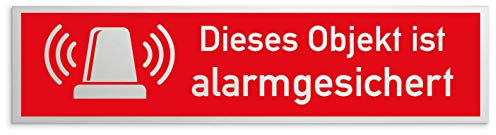 Türschilder24 Aluminium Türschild Alarmgesichert - Alarmsicherung - Videoüberwacht 160 x 40 x 1,5mm (Oberfläche veredelt) • Selbstklebend