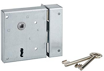 THIRARD - Serrure en Applique Alsace à Clé à Fouillot pour Porte Intérieure - Droite Tirante - Carré 8 mm - Axe 60 mm - 110 x 70 mm - Jaune/Doré - 2 Clés Incluses