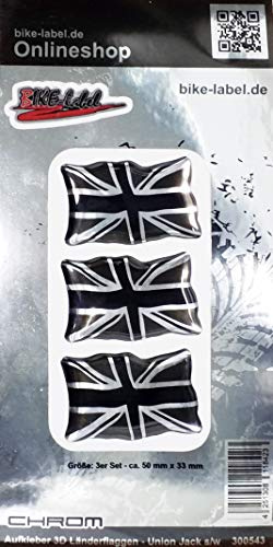 BIKE-label Auto Aufkleber 3D Länder-Flaggen Union Jack England Chrom 50 x 33mm 300543N