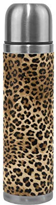 Linomo Thermosflasche Leopard Druck Edelstahl Wasserflasche,Isoliert Auslaufsicher, Doppelwandig Vakuumflasche für Sport Reise Camping Büro 500 ml
