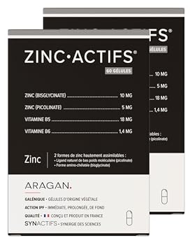 ARAGAN - Synactifs Lot de 2 Zincactifs - Complément Alimentaire Immunité et Peau - Zinc, Vitamines B5 et B6-120 gélules - 2 mois de prise - Fabriqué en France