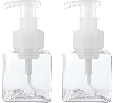 ZEOABSY 2 Stück 250ml Quadrat Leere Transparente Seifenspender Schäumende Schaumseifenspender Nachfüllbare Seifenflaschen für Schäumende Flüssigseife Küche Bad Kosmetik Shampoos