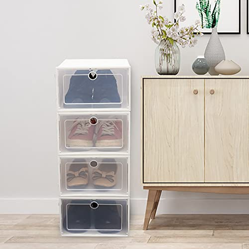 Fetcoi 20x Schuhaufbewahrung Schuhkarton Schuhboxen Stapelbar Kunststoffbox Weiß Schuhbox mit Sichtfenster Aufbewahrungsbox Set Storage Box Schuhschachtel Allzweckbox