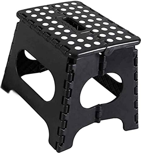 AC - Taburete Plegable - Fabricado en PVC - Multiusos de plástico Resistente y Duradero. Ideal para escuelas, guarderías u hogar. - 29 x 22 x 27 cm - Negro