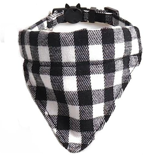 Luxuriöses Katzenhalsband mit Fliege und Glöckchen, sichere Schnellverschluss-Schnalle, ZACAL Katzenhalsbänder (Kariertes Bandana)