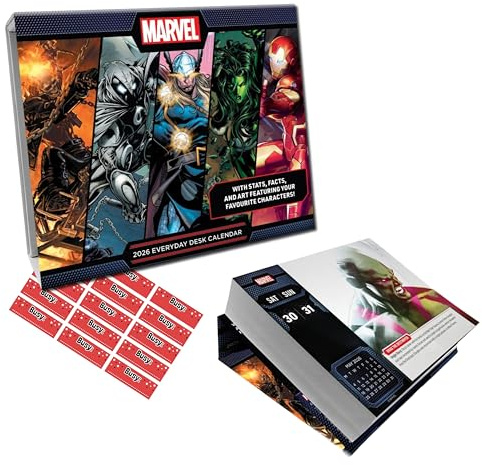 Marvel Calendar 2026 Desk Block Daily Tear off Calendar with Free Organising Stickers Included