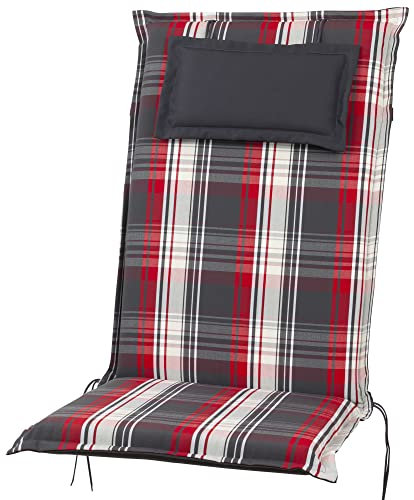 90541-700 Auflage Hochlehner Donau rot-anthrazit kariert 119x50x7 cm Sitzpolster (ohne Stuhl)
