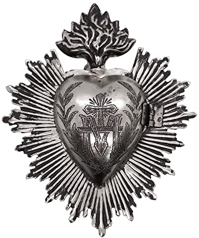 Milagro Heart Wall Ornament Ex Voto | Beautiful Sacred Heart Home Décor | Great Catholic Gift for Sacraments and Housewarming | Locket Space for Small Trinkets (Gunmetal)