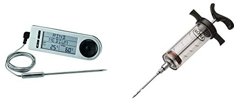 RÖSLE Barbecue-Kerntemperaturmesser & RÖSLE Marinierspritze, Hochwertige Spritze für 50 ml Fleischmarinade, intensives Aroma, Edelstahl 18/10, PP Polypropylen, Länge 22,5 cm, spülmaschinengeeignet