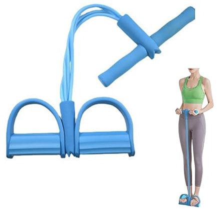 Multifunktionales Gummiband Widerstandsband mit 4-elastischen Latexschläuchen und -pedalen, zum Training von Bauch Gesäß Beinen und Armen zu Hause