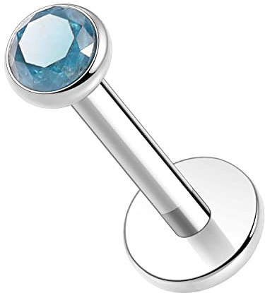 AROWRO Labret Ohrstecker 16G Labret Schmuck Natürlicher Apatit Lippenringe G23 Titan Helix Knorpel Tragus Ohrringe Medusa Ring Lippenpiercing Monroe Schmuck 6mm Ohrstecker Silber Innengewinde