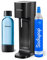 Sodapop Wassersprudler Joy Eco Starterset mit CO₂-Zylinder und 1x PET-Flasche | aus recyceltem Material | Schwarz | Höhe 43 cm