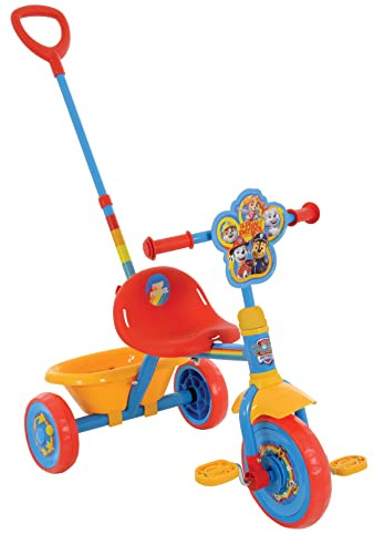 Paw Patrol First Ride On Trike, giocattolo per bambini con manico regolabile, frizione a pedale facile da cambiare, pneumatici a prova di foratura, telaio in acciaio, parafango anteriore, portaoggetti