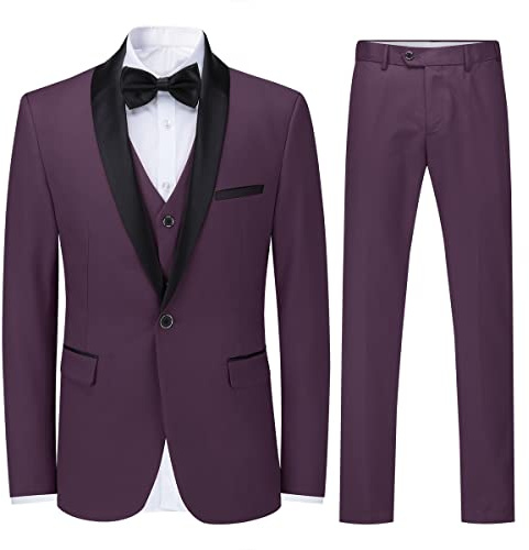 Sliktaa Homme Smoking 3 pièces Coupe Ajustée Mariage Affaires Bal Classique | Ensemble veste gilet pantalon à l’allure élégante, adapté aux sorties quotidiennes et cérémonies variées.