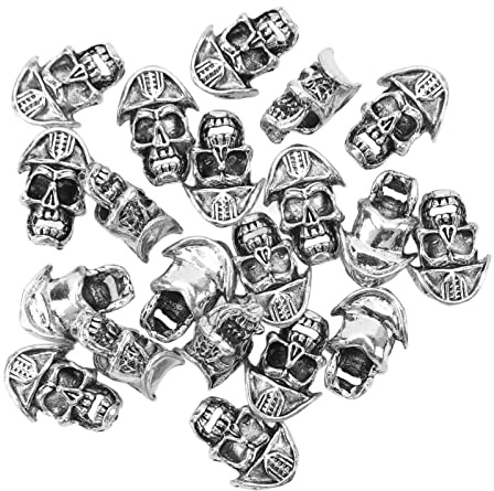 20PCS Viking Beard Beads AntiqueHair Tube Beads Pirate Skull Dreadlocks Beads Silver Dreadlocks Beads for Hair Braiding DIY Jewelry Hair Decoration