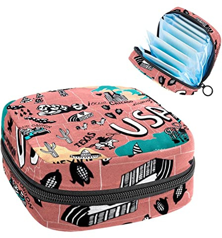 USA Map Period Pouch Tragbare Tampon Aufbewahrungstasche für Damenbinden, Mehrfarbig, 4.7x6.6x6.6 in/12x17x17 cm