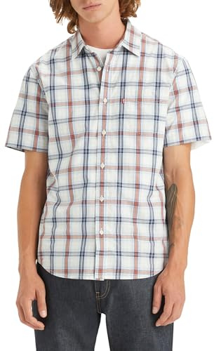 Levi's Sunset Men's Short-Sleeved 1-Pocket Standard Shirt, Micah Plaid Niagara Mist, M