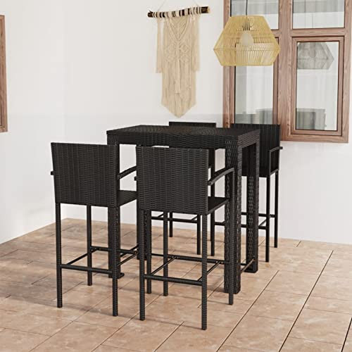 GuyAna 5-TLG. Garten-Bar-Set mit Armlehnen Outdoor BalkonstüHle Bartisch FüR Zu Hause Outdoor Tisch Und StüHle Set Bar MöBel Poly Rattan Schwarz