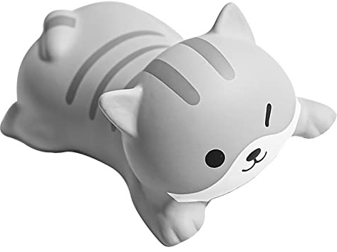 Tissting Maus Handgelenkauflage 12 x 6 cm Klein Weiches PU ​​Cartoon Graue Katze Tastatur Handauflage Ermüdungslinderung Ergonomische Mousepad Armauflage für Computer, Laptop